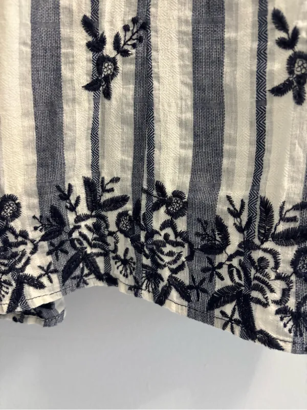 Miami Embroidered Stripe Halter Dress XS Blue White Boho Coastal Chic Mini - Image 7