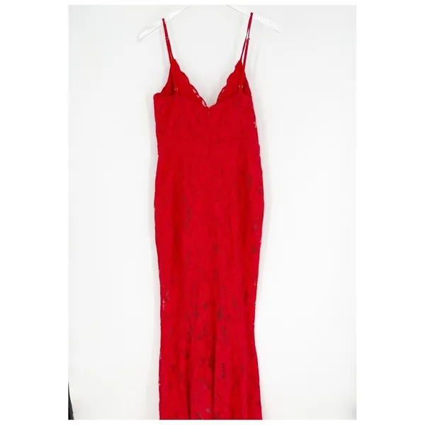 MAJORELLE Paisley Lace Slit Front‎ Maxi Dress Women's L Red Formal - Image 4
