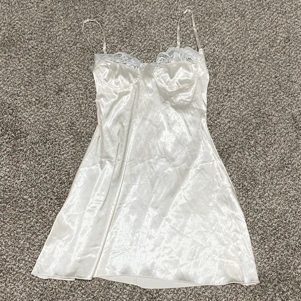 Satin Lace Mini Dress White - Image 2