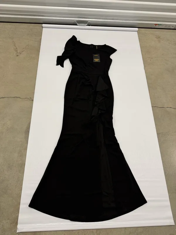 WOOSEA Womens Black High Split Ruffle Bodycon Evening Gown Dress Size S NWT - Image 2