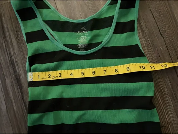 Jockey Women's Tank Top Sz M Green Black Striped Knit Y2K - Image 4
