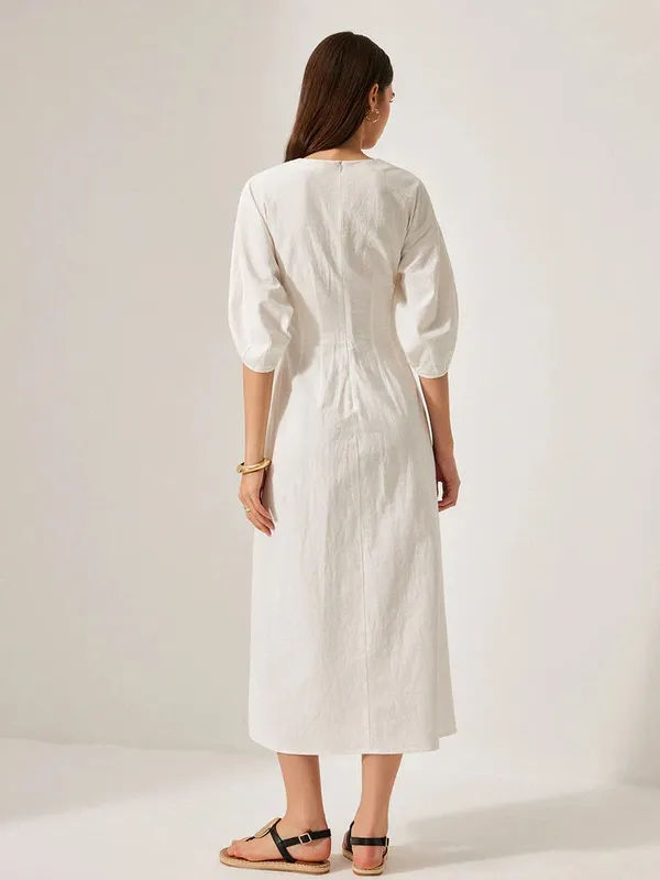 Blue cotton and Linen Midi Dress Medium New - Image 2