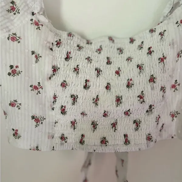 Princess Polly Floral Tie Front Crop Top White Size 2 - Image 7