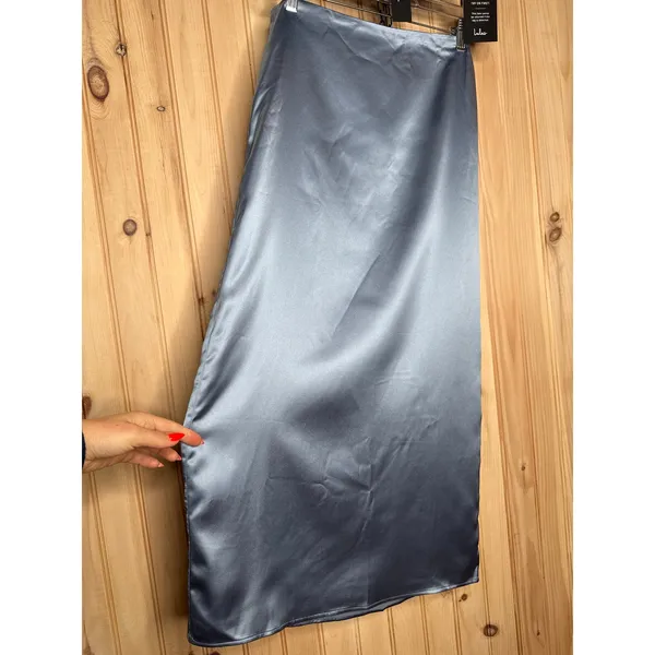 NWT Lulus Demure Sweetie Slate Blue Satin Strapless Two-Piece Midi Dress Sz M/L - Image 5