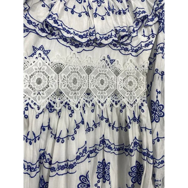 ASOS EDITION White Blue Embroidered Maxi Dress Lace Long Sleeve US 2 . - Image 5