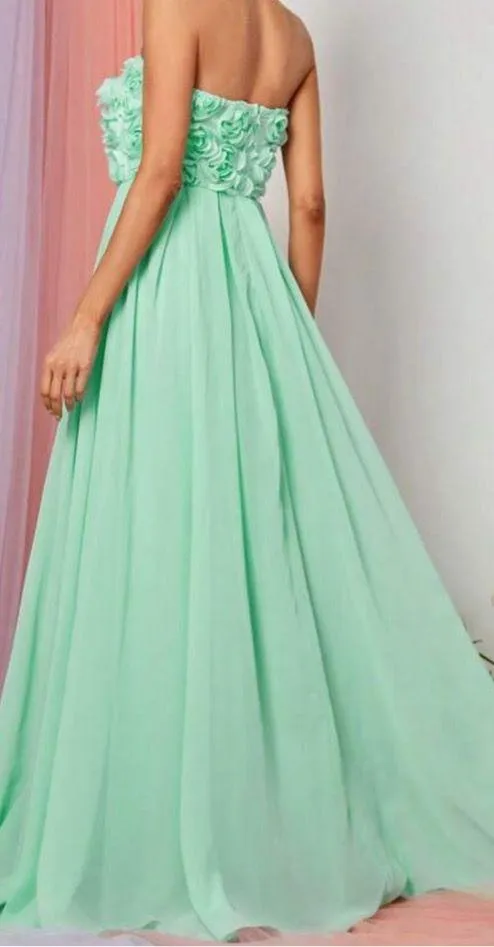 Boutique Green Prom Dress with floral top part - Image 2