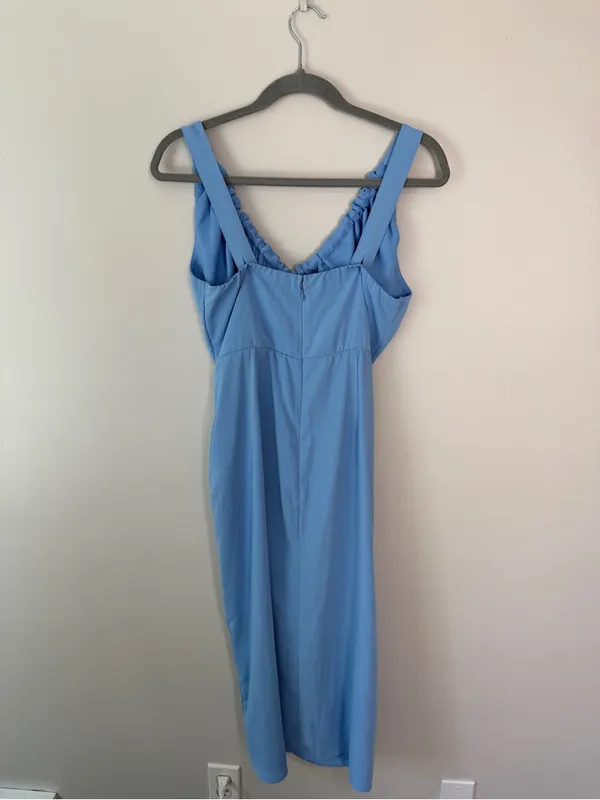 Abercrombie & Fitch Cinched Neck Slip Midi Dress Blue Medium Petite - Image 3