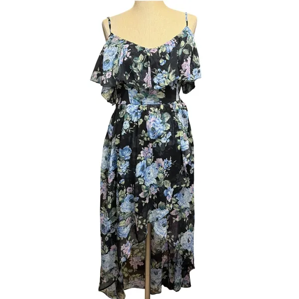 Abercrombie & Fitch S Floral High-Low Off-Shoulder Dress Blue Cottagecore Summer - Image 2