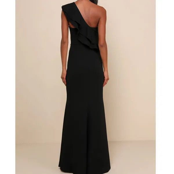 NEW Lulus Grand Beauty Black Ruffled One-Shoulder Mermaid Maxi Dress Large - Image 4