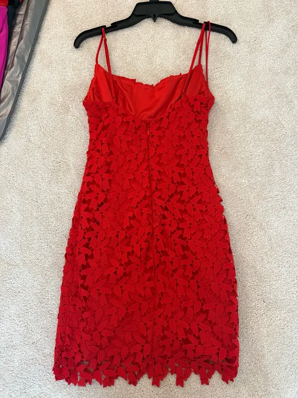 Bardot Red Lace Dress - Image 5