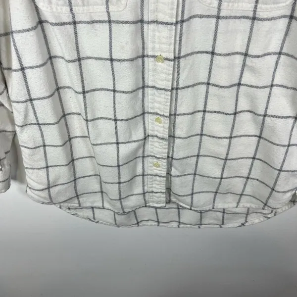 Madewell Button‎ Up Collared Checkered Top Women’s Size Medium White Cotton Wool - Image 4