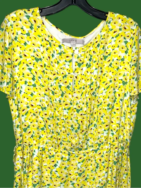 Loft brand adorable Yellow Floral Short-Sleeve Midi Dress - Image 5