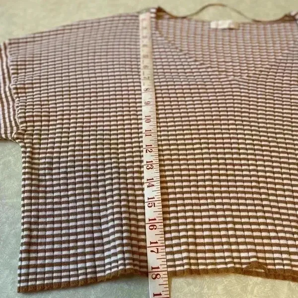 LA Hearts Womens Brown White Striped‎ Ribbed V-Neck Cropped Sweater Large - Image 10