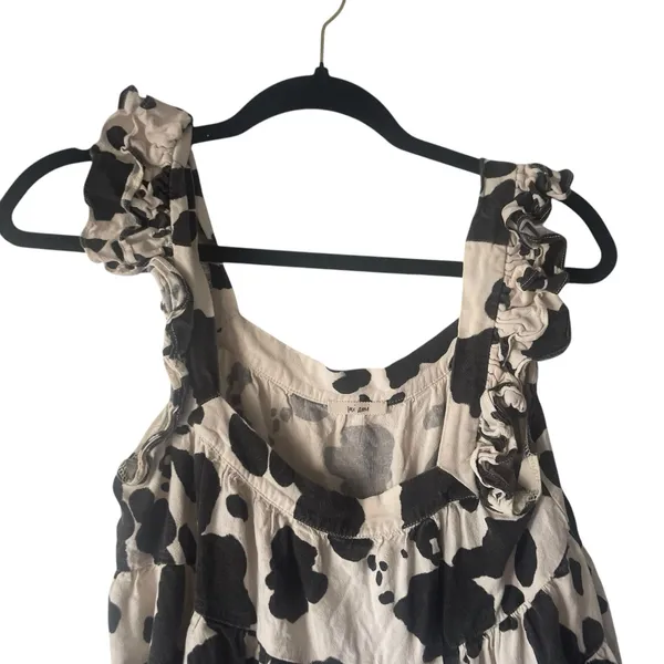 Mi Ami Women's Size Small Oversized Black White Cow Print Ruffle Western Blouse‎ - Image 2