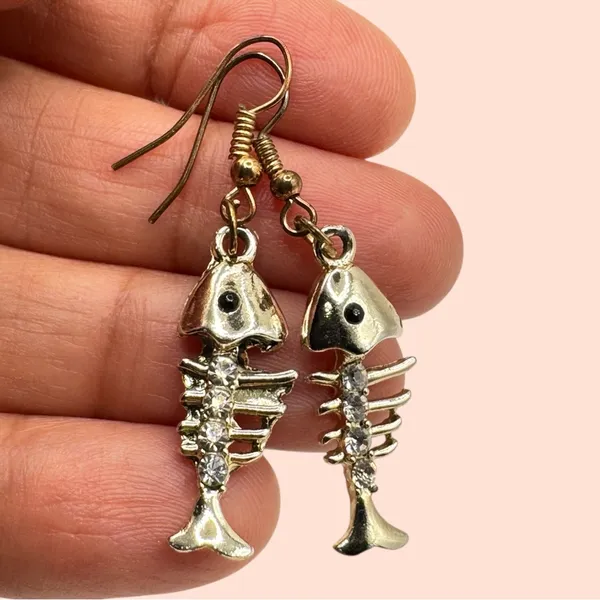 Zircon Crystal Fish Bone Dangle Earrings: Silver Plated Boho Jewelry - Image 5