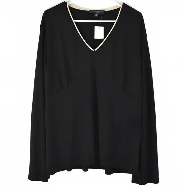 Central Park West Black Long Sleeve V-Neck Blouse Plus Size 2X - Image 2