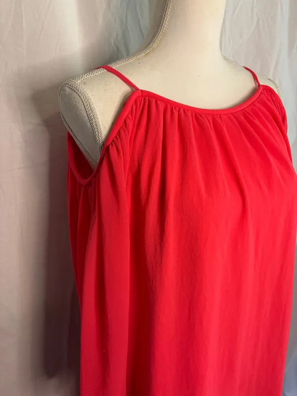 Tacera Coral-Red Cold-Shoulder Midi Dress - Image 2