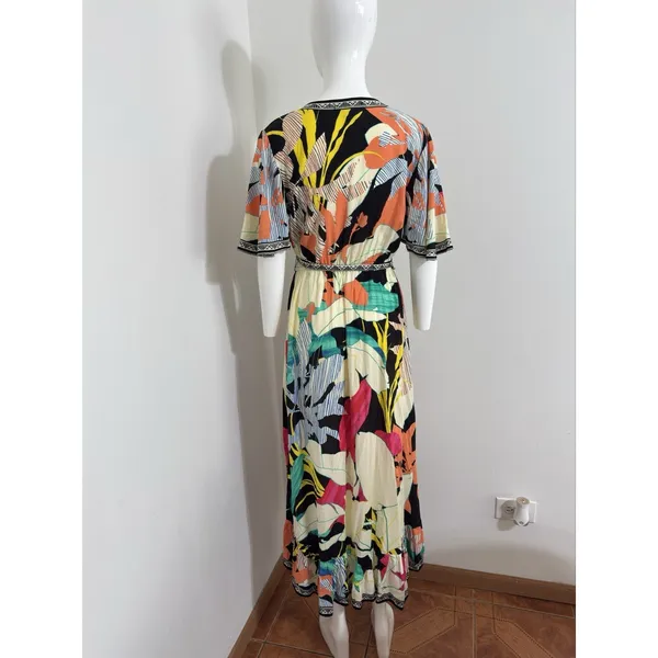 Flying Tomato Tropical Floral High Low Hem Midi Dress Plunge Neckline Size M - Image 8