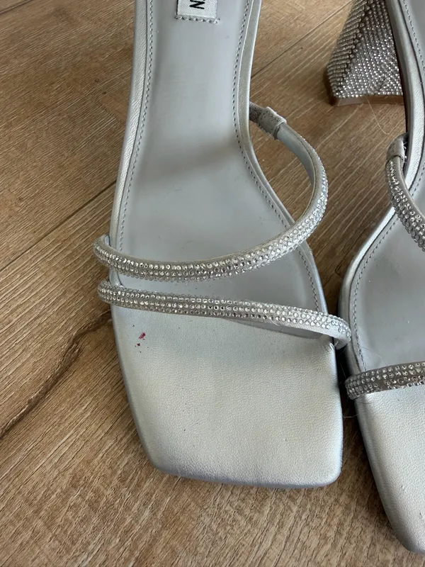 Steve Madden Lopezz Silver Rhinestone Square Toe Sole with Block Heels - Image 3