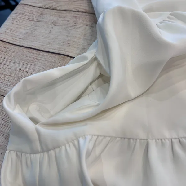 Amanda Uprichard Ivory Tiered Long Sleeve Mini Shirt Dress XS Pockets - Image 8