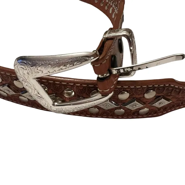 Concho Cowgirl Leather Belt with Silver Studded Hardware - Image 4