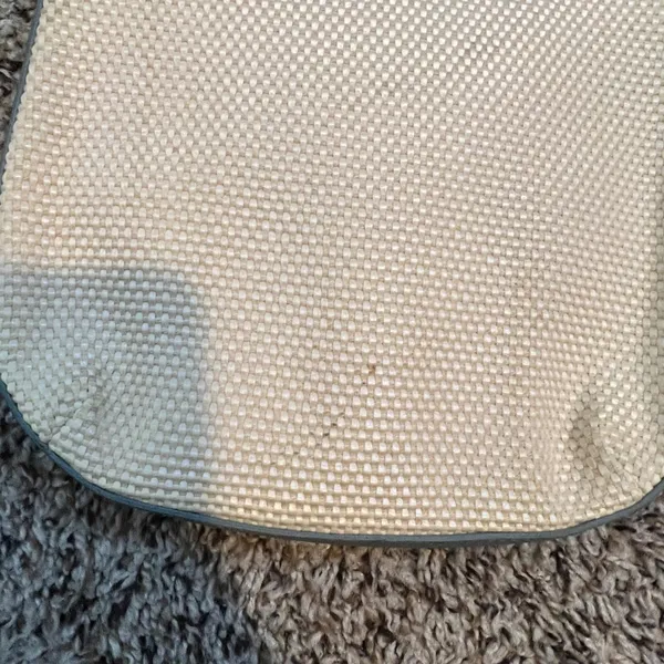 Etienne Aigner‎ Blue Leather Trim Woven Crossbody Bag Horseshoe Logo Cream - Image 4