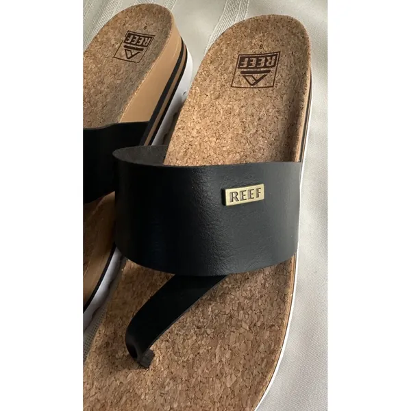 REEF Cushion Sol Hi Platform Flip Flop Sandals Black Tan Womens 9 Cork Wedge EUC - Image 11
