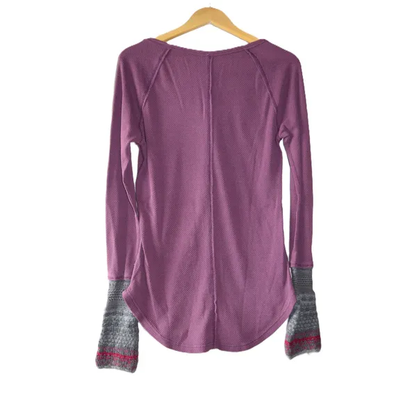 Free People Henley Thermal Women Large Purple Waffle Knit Contrast Cuff - Image 3