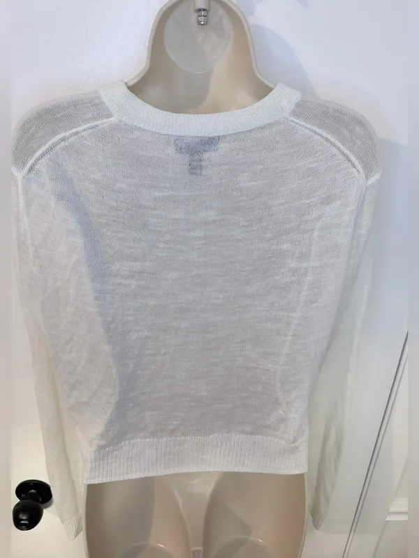 AQUA XL Ivory Linen Blend Open Knit Cardigan Lightweight Button Sweater - Image 8