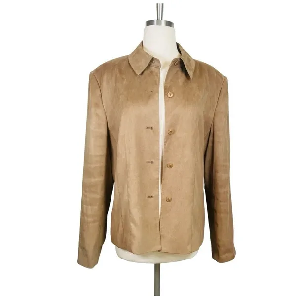 Vintage Talbots Faux Suede Jacket Womens Camel‎ Tan Button Front Blazer Lined - Image 3