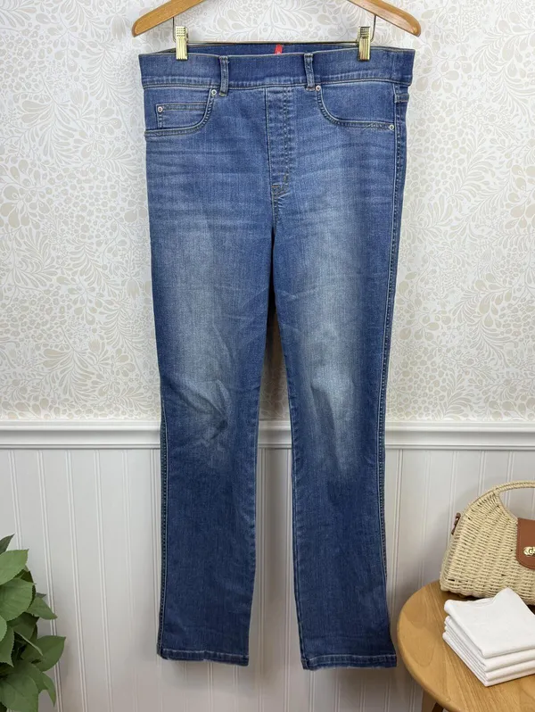 SPANX Vintage Indigo Straight-Leg Pull-on High-Rise Jeans - Size - Large - Image 7