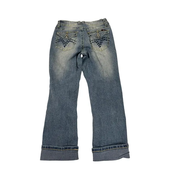 Angels Y2K Capri Jeans Size 6 26x22.5 Light Wash Embroidered Flap‎ Pocket Denim - Image 3