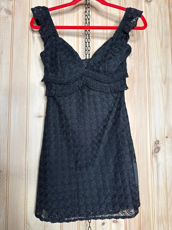 NWT Lulus Melosa Black Textured Ruffled Mini Dress LBD Sheath Party Resort Sz S - Image 2