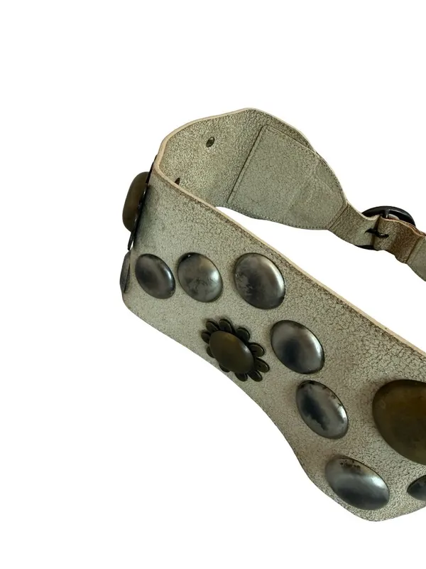 Beige Floral Stud Wide Belt Unique Y2k Retro Vintage 40" Long Women's - Image 7