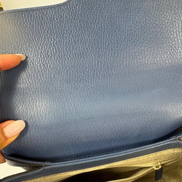 Gucci GG Interlocking Navy Leather Satchel with Gold Chain Made in Italy - Image 14