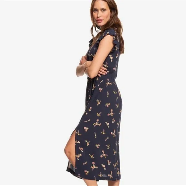 Roxy Rush Minute Short Sleeve Midi Dress Navy Floral Size Small - Image 3
