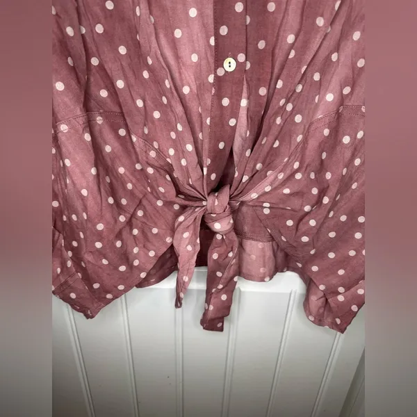 Fate Pink Ombre Polka Dot Tie Front Button Down Blouse Size M - Image 3