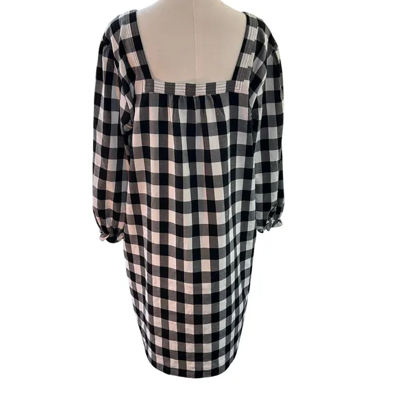 Dress Black Plaid LG Balloon Sleeve Square Neck Peasant Boho Minimalist Mud Pie - Image 7