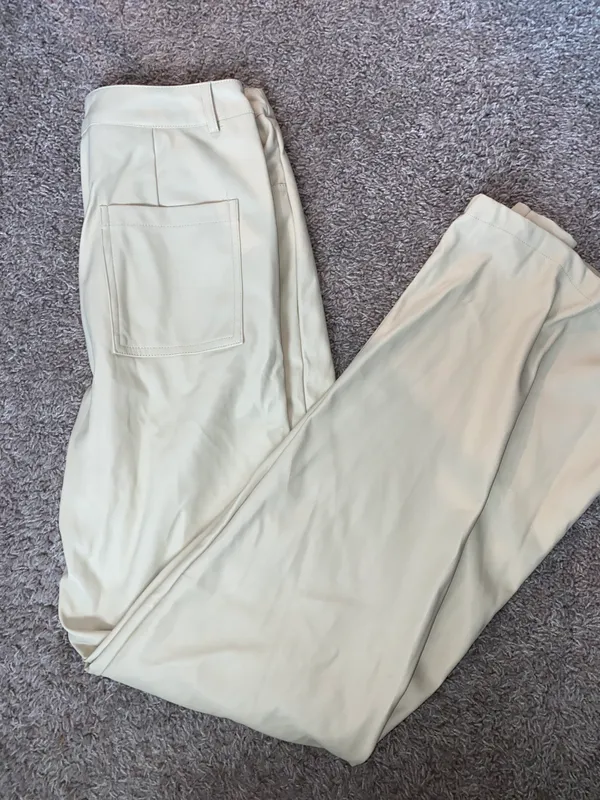 Pretty Little Thing Cream Leather Pants - Image 3