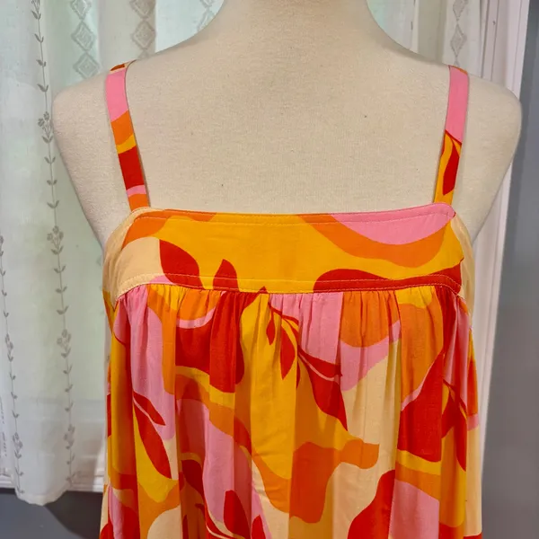 Abel The Label Boho Abstract Tiered Trapeze Maxi Dress Orange Pink, Size M - Image 3