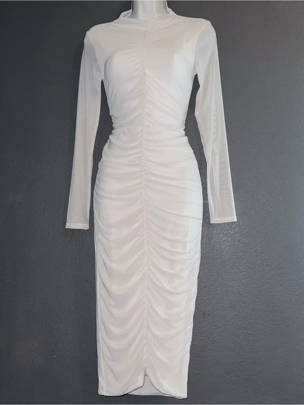 Pretty Little Thing White Long Sleeve Bodycon Midi Dress Womens Small 4 - Image 6