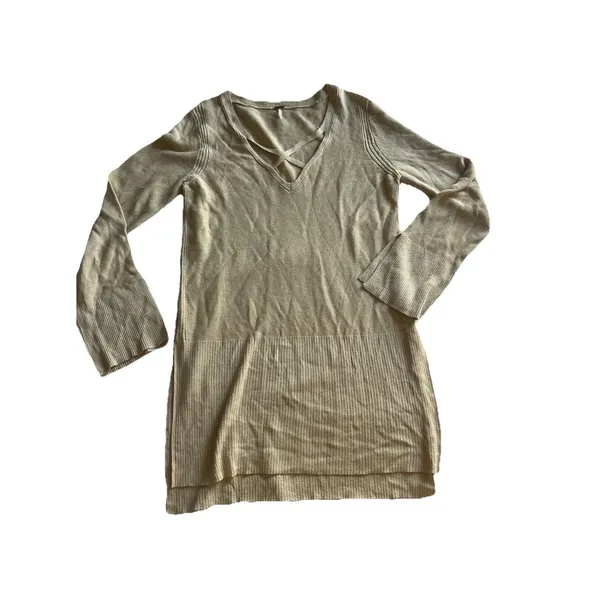 Free People Sweater Criss Cross Tunic V-Neck Long Sleeve Cream Size L - Image 2
