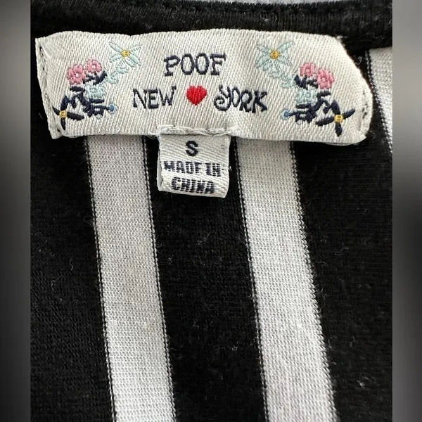 Poof New York Black White Striped Short Sleeve Tie Waist Faux Wrap Dress - Image 3
