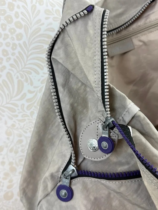 Kipling Gray and Purple Large Nylon Tote Bag - Image 4