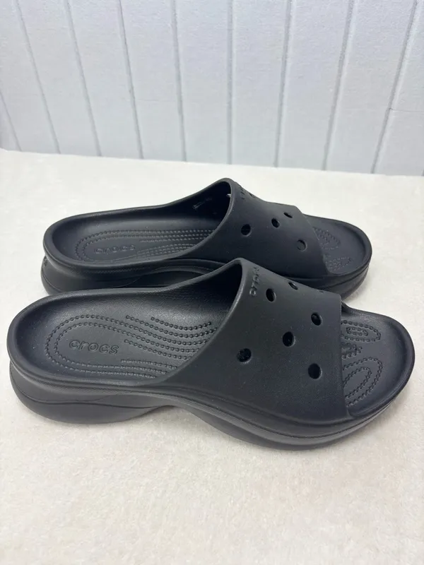 Crocs Classic Bae Slide Black Platform Sandals Slip On Shoes Womens Size‎ 9 NEW - Image 2