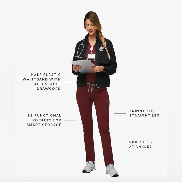 Figs Yola Skinny Burgundy Scrub Pants for Women (Size XXS/P) - Image 4