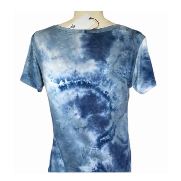 Blue Tie Dye Scoop Neck Tee Soft Stretch Casual Boho Women’s Small - Image 7