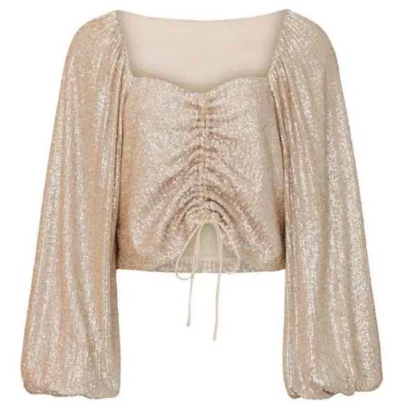 💕JONATHAN SIMKAI💕 Sequin Ruched Front Top ~ Champagne Medium - Image 5