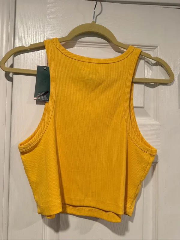 NWT Wild Fable Size XXL Yellow Ribbed Cropped Stretch Tank Top High Neck - Image 3