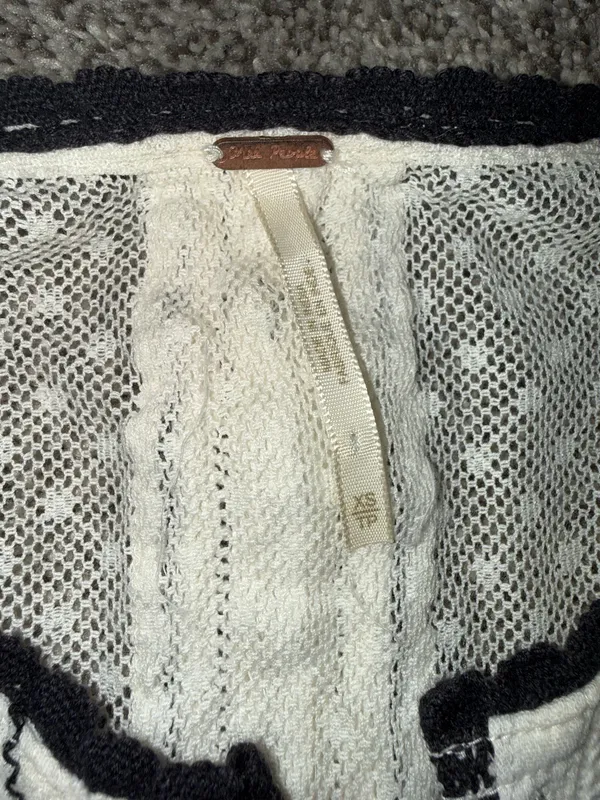Free People Ivory and Black Embroidered Mesh Peasant Tunic Blouse - Image 2
